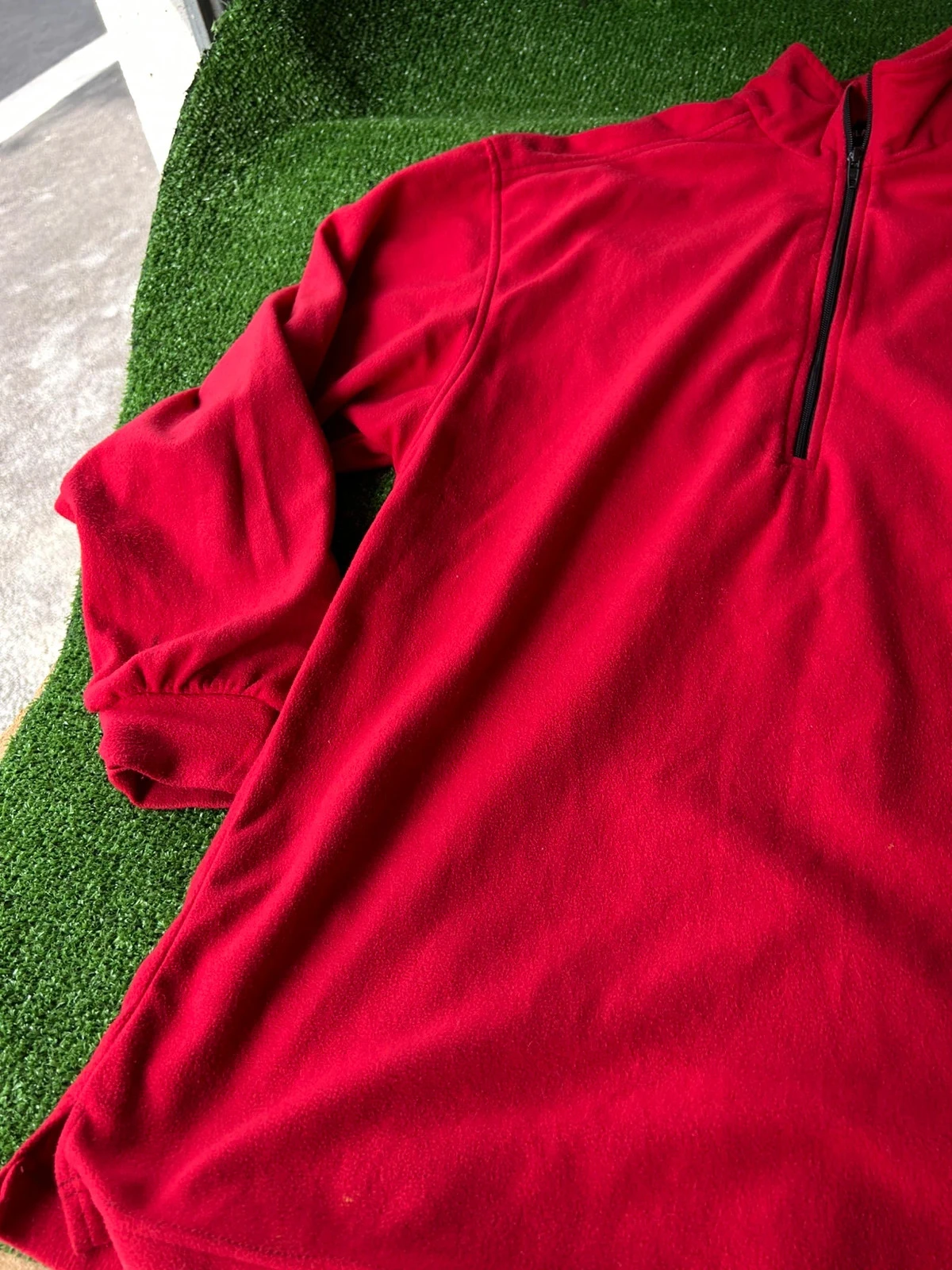 Red fleece pullover with quarter zip and half zip, Polartec, size L – photo 5